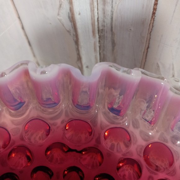 Fenton Plum Opalescent Hobnail Candlestick Holding Bowl - Picture 9 of 10